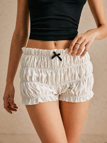 Poéselle Summer Sweet Bowknot Decor Fitted Shorts