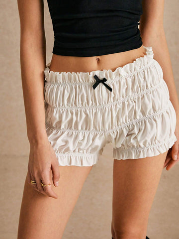 Poéselle Summer Sweet Bowknot Decor Fitted Shorts