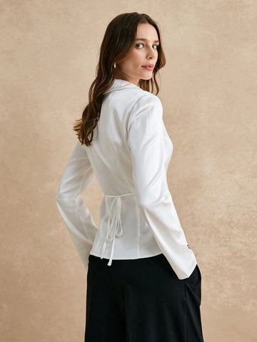 White Satin Long Sleeve Shirt, Elegant Work Blouse , Button Up Shirt Women