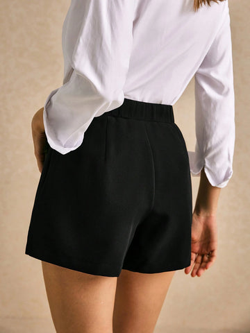 Poéselle Women Asymmetrical Hem Chic Short Skirt