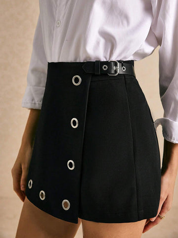 Poéselle Women Asymmetrical Hem Chic Short Skirt