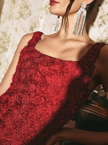 Poéselle Women Casual Floral Decor Sleeveless Shift Mini Dress