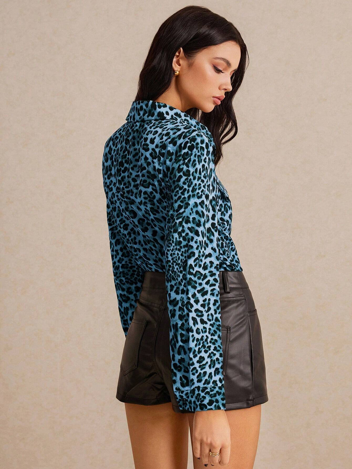 Women Casual Leopard Print Front Button Long Sleeve Shirt, Autumn