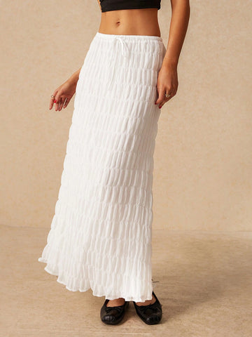 Women Solid Color Minimalist Drawstring Skirt
