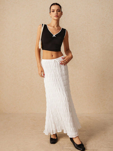 Women Solid Color Minimalist Drawstring Skirt