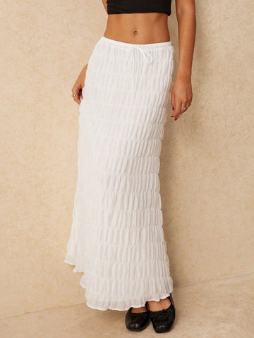 Women Solid Color Minimalist Drawstring Skirt
