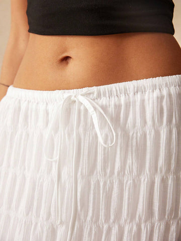 Women Solid Color Minimalist Drawstring Skirt