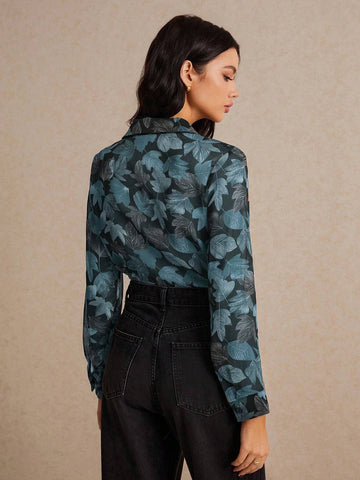 Women's Autumn Leaf Print Long Sleeve Single Breasted Casual Shirt
