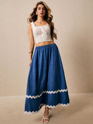 Poéselle Women's Casual Everyday Contrast Rib Waist A-Line Skirt