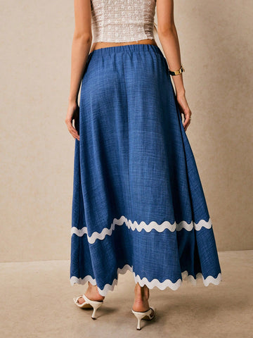 Poéselle Women's Casual Everyday Contrast Rib Waist A-Line Skirt
