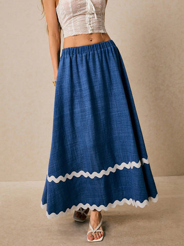 Poéselle Women's Casual Everyday Contrast Rib Waist A-Line Skirt