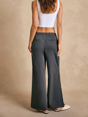 Poéselle Women's Drawstring Waist Solid Color Wide Leg Loose Casual Pants,Effortless Chic Essential