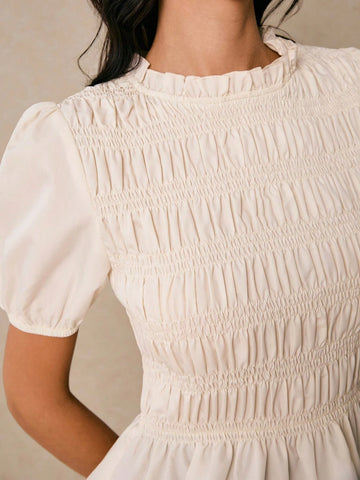 Women's Shirts Pleated Shirts Waisted Ruffles Apricot Shirts Cute Shirts