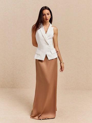 Women's Solid Color Cross-Tied Waist Long Elegant Mermaid Skirt