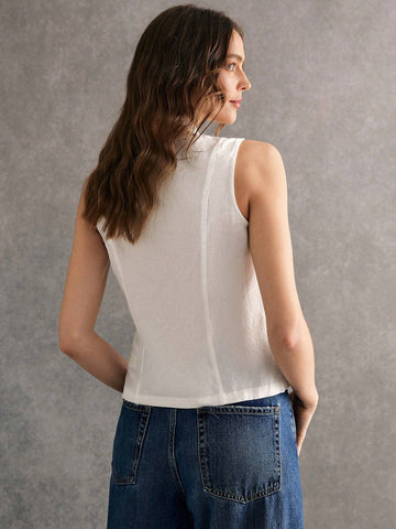 Women's Solid Color Front Button Sleeveless Tank Top, Casual Everyday Wear,New Chinese Style,2024 AW, Winter Clothes