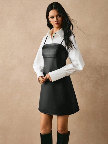 Poéselle Women's Solid Color Slip Dress Casual Versatile Sleeveless Mini Dress