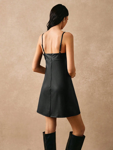 Poéselle Women's Solid Color Slip Dress Casual Versatile Sleeveless Mini Dress