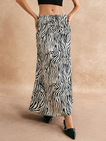 Poéselle Women's Zebra Print Belted Skirt