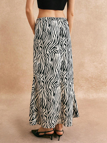 Poéselle Women's Zebra Print Belted Skirt