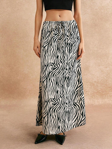 Poéselle Women's Zebra Print Belted Skirt