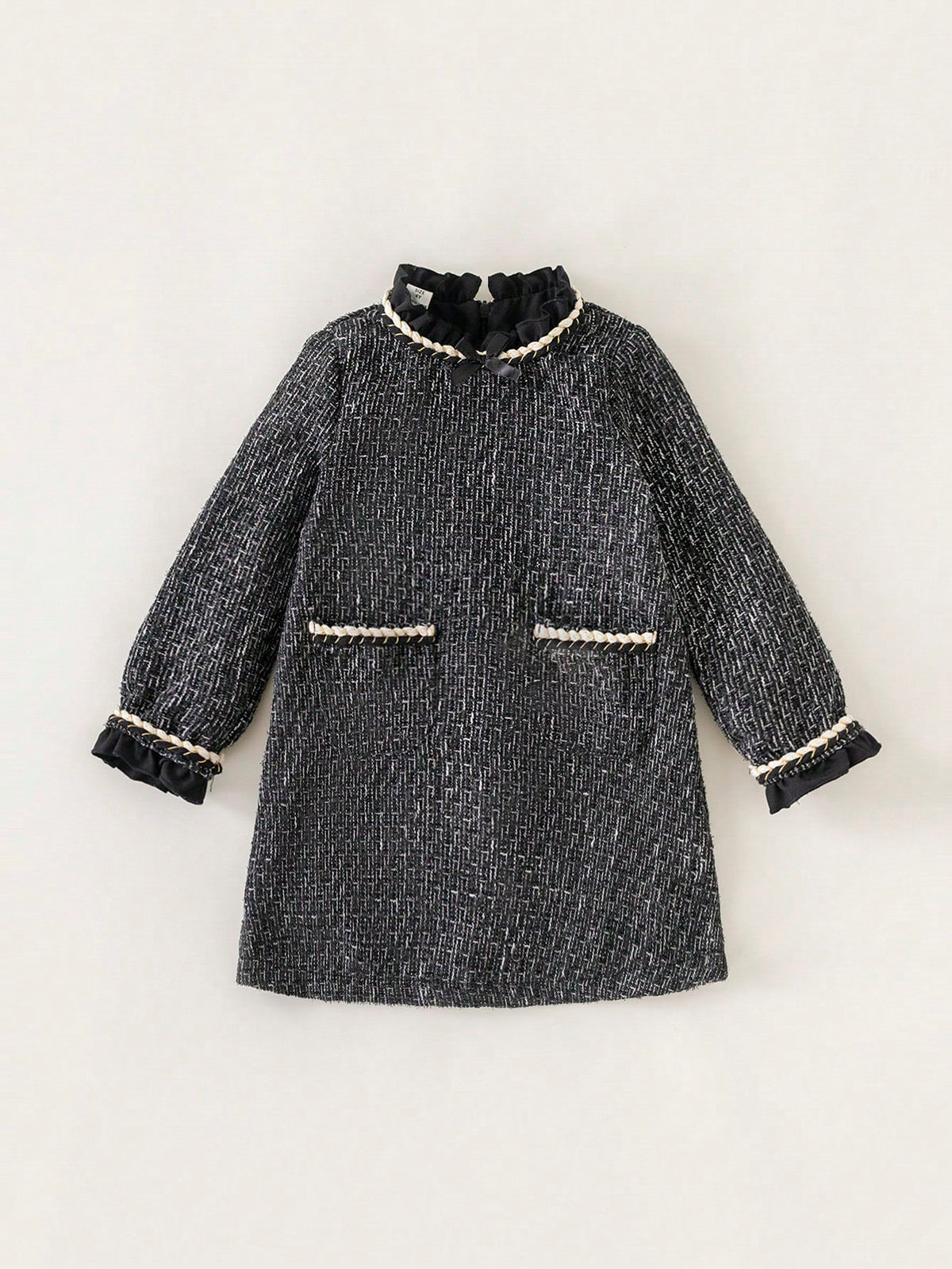 PrepCrw Elegant Young Girl Ruffle Collar Long Sleeve Versatile Dress