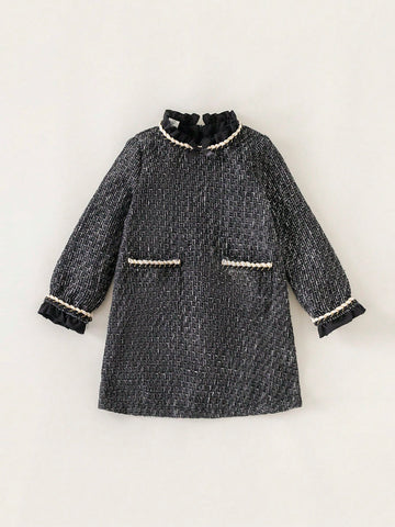 PrepCrw Elegant Young Girl Ruffle Collar Long Sleeve Versatile Dress