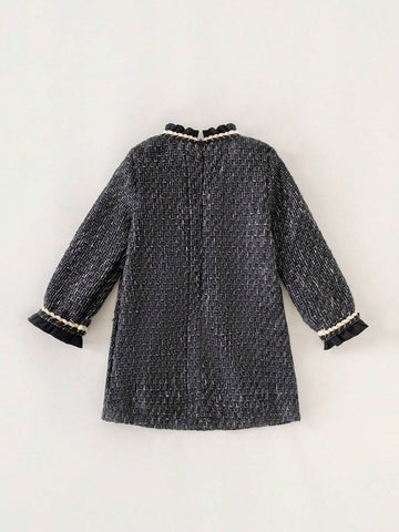 PrepCrw Elegant Young Girl Ruffle Collar Long Sleeve Versatile Dress