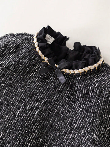 PrepCrw Elegant Young Girl Ruffle Collar Long Sleeve Versatile Dress