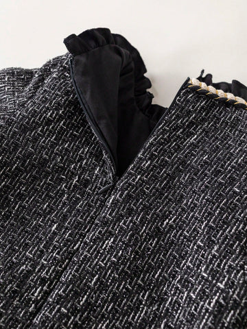 PrepCrw Elegant Young Girl Ruffle Collar Long Sleeve Versatile Dress