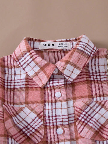 PrepCrw Girls Casual Plaid Loose Woven Dress, Pink College Style, Autumn/Winter