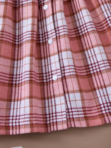 PrepCrw Girls Casual Plaid Loose Woven Dress, Pink College Style, Autumn/Winter