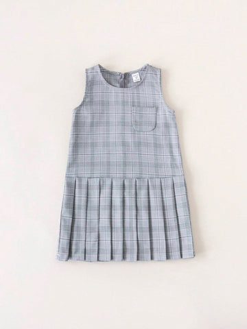 PrepCrw PrepCrw Young Girls Academy Style Black & White Plaid Woven Bodycon Sleeveless Dress, Back To School Season