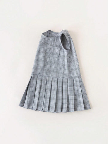 PrepCrw PrepCrw Young Girls Academy Style Black & White Plaid Woven Bodycon Sleeveless Dress, Back To School Season
