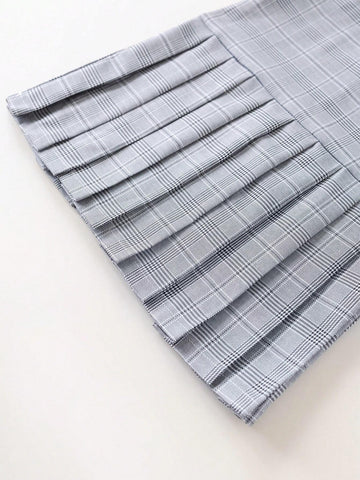 PrepCrw PrepCrw Young Girls Academy Style Black & White Plaid Woven Bodycon Sleeveless Dress, Back To School Season