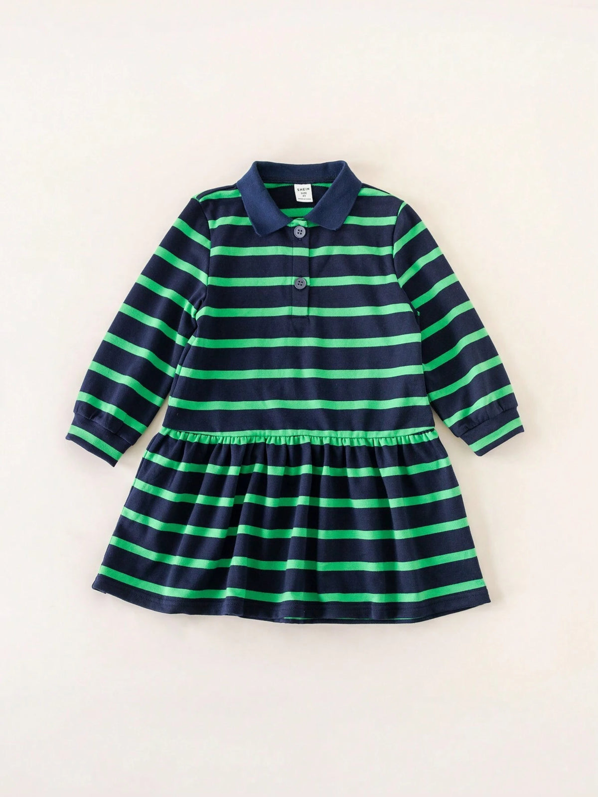 Young Girls' Academy Style Loose Striped Long Sleeve Knit Dress, Blue And Green, Back To School Season