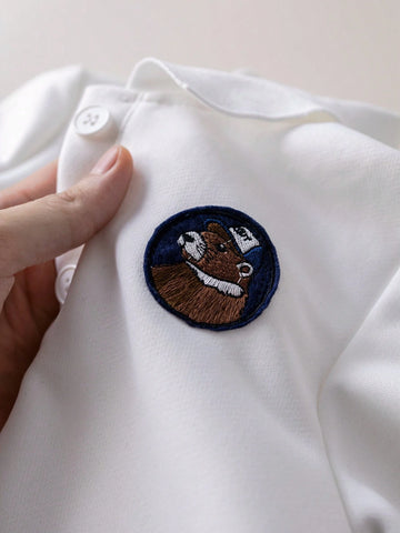 PrepCrw PrepCrw Young Girls' Academy Style White Embroidery Knit Loose Long Sleeve Dress, Back To School Season