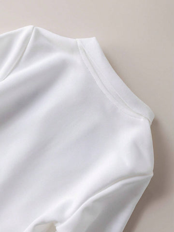 PrepCrw PrepCrw Young Girls' Academy Style White Embroidery Knit Loose Long Sleeve Dress, Back To School Season