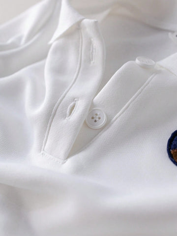 PrepCrw PrepCrw Young Girls' Academy Style White Embroidery Knit Loose Long Sleeve Dress, Back To School Season