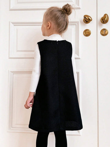 Young Girls Autumn Winter A-Line Black Knit Sleeveless Pullover Dress, Back To School