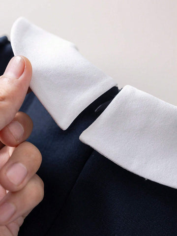 Young Girls' Collared Colorblock Flounce Detail Long Sleeve Woven Loose Dress, Back To School Autumn Winter