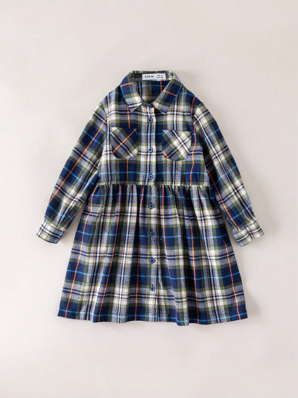 Young Girls' Plaid Long Sleeve Loose Woven Dress, Back To School, Autumn/Winter