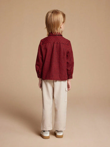 PrepCrw Young Boy Vintage Plaid Button Front Long Sleeve Shirt, Casual Autumn