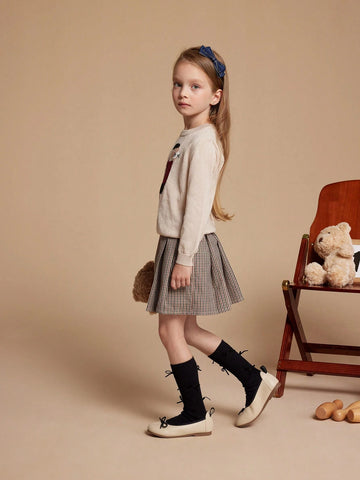 PrepCrw Young Girl Cartoon Animal Pattern Crew Neck Long Sleeve Casual Sweater, Autumn/Winter