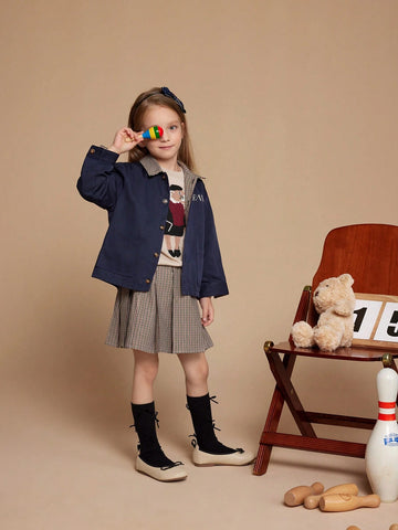 PrepCrw Young Girl Cartoon Animal Pattern Crew Neck Long Sleeve Casual Sweater, Autumn/Winter