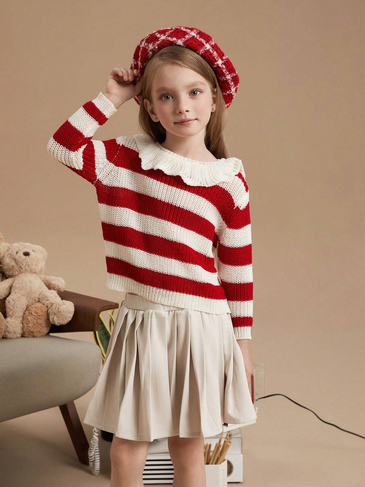 PrepCrw Young Girl Casual Colorblock Striped Drop Shoulder Sweater, Suitable For Autumn And Winter