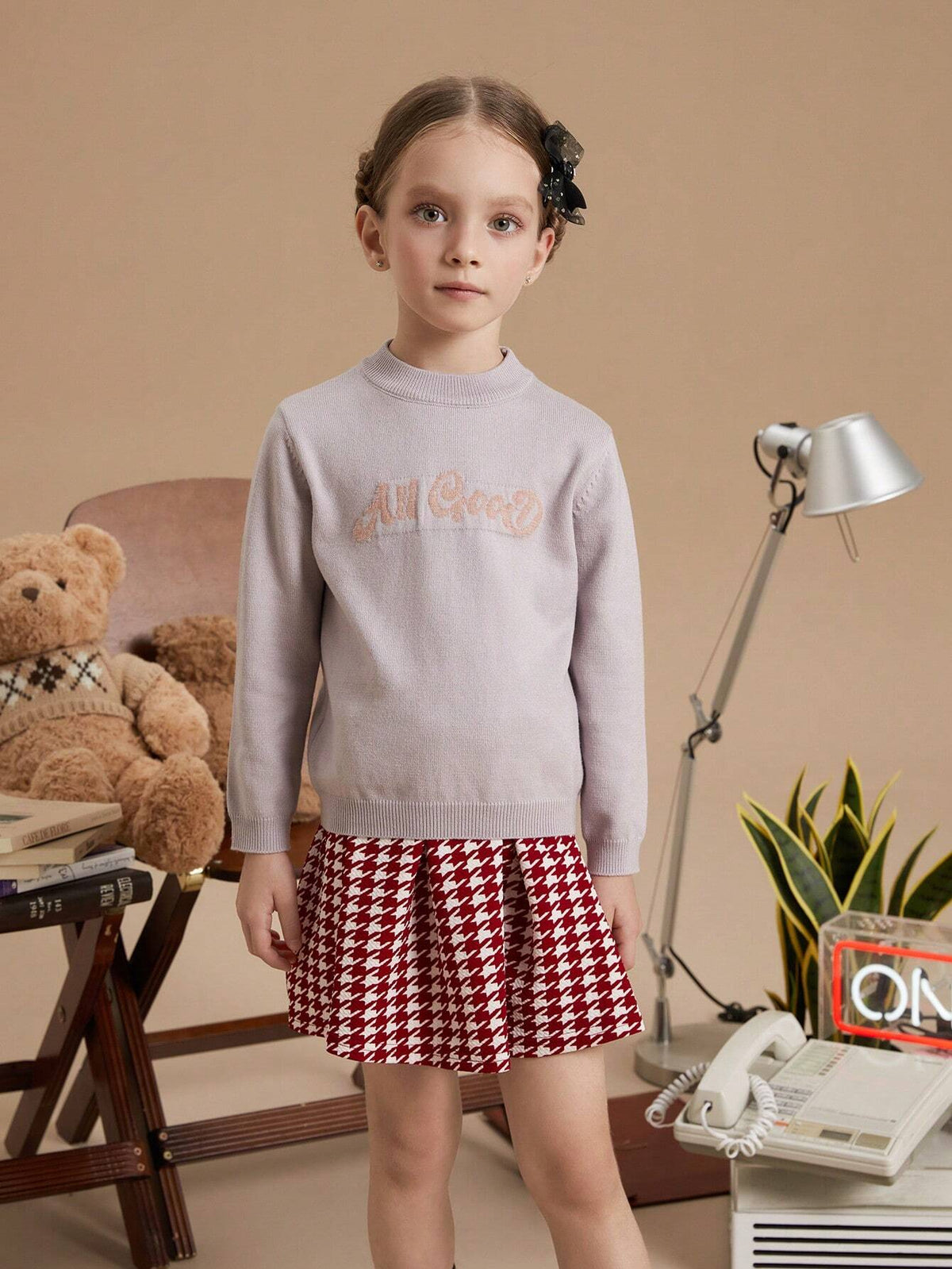 PrepCrw Young Girl Letter Pattern Long Sleeve Casual Knit Sweater, Autumn/Winter
