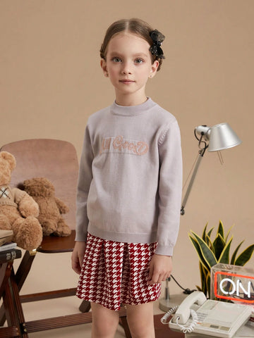 PrepCrw Young Girl Letter Pattern Long Sleeve Casual Knit Sweater, Autumn/Winter