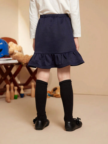 PrepCrw Young Girl Squirrel Print Elastic Waist Ruffle Hem Cute A-Line Mini Skirt