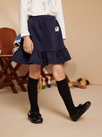 PrepCrw Young Girl Squirrel Print Elastic Waist Ruffle Hem Cute A-Line Mini Skirt