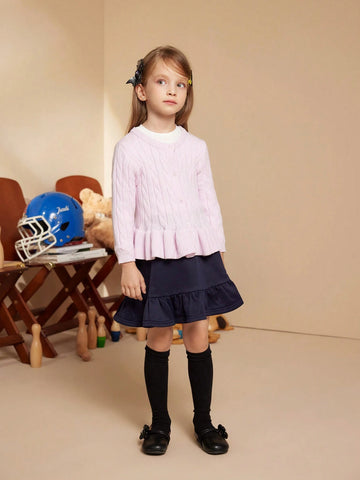 PrepCrw Young Girl Squirrel Print Elastic Waist Ruffle Hem Cute A-Line Mini Skirt